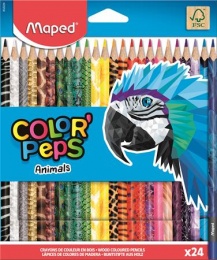 Színes ceruza készlet, háromszögletű, MAPED "Color`Peps Animal", 24 különböző szín